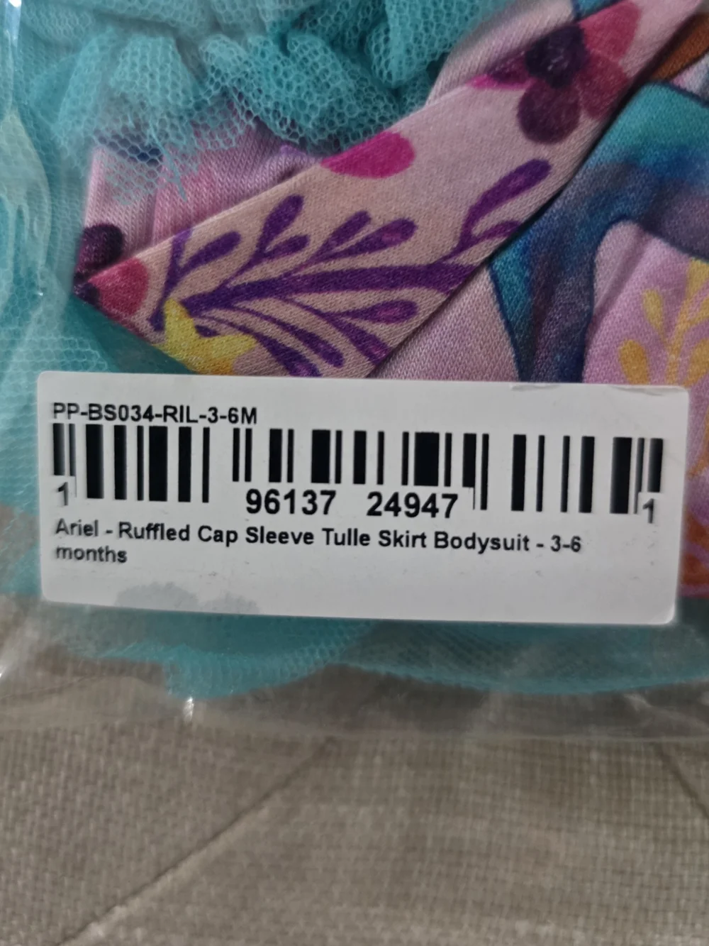 Disney The Little Mermaid Ariel Baby Tulle Tutu Bodysuit 3-6 Months NWT